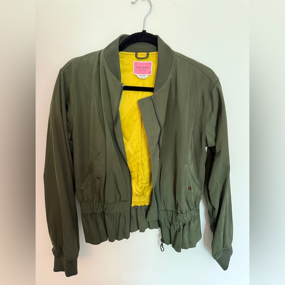 Kate Spade Green Bomber Jacket with Yellow Lining